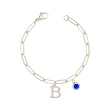 Alphabet Birthstone Paperclip Bracelet Silver (A-G)