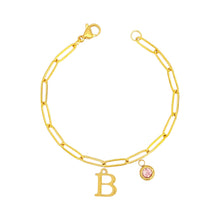 Alphabet Birthstone Paperclip Bracelet Gold (A-G) aishawng