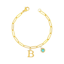 Alphabet Birthstone Paperclip Bracelet Gold (A-G) aishawng