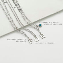 Alphabet Birthstone Paperclip Necklace Silver (A-G)