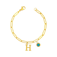 Alphabet Birthstone Paperclip Bracelet Gold (H-N) aishawng