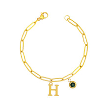 Alphabet Birthstone Paperclip Bracelet Gold (H-N) aishawng