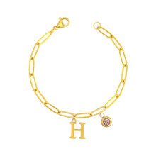 Alphabet Birthstone Paperclip Bracelet Gold (H-N) aishawng