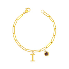 Alphabet Birthstone Paperclip Bracelet Gold (H-N) aishawng