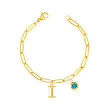 Alphabet Birthstone Paperclip Bracelet Gold (H-N) aishawng