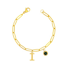 Alphabet Birthstone Paperclip Bracelet Gold (H-N) aishawng