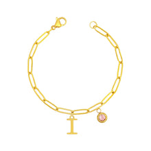 Alphabet Birthstone Paperclip Bracelet Gold (H-N) aishawng