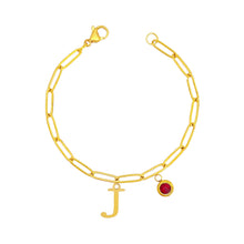 Alphabet Birthstone Paperclip Bracelet Gold (H-N) aishawng