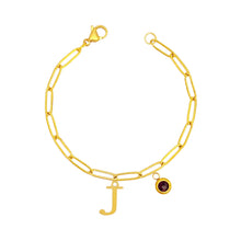Alphabet Birthstone Paperclip Bracelet Gold (H-N) aishawng