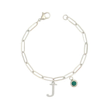 Alphabet Birthstone Paperclip Bracelet Silver (H-N)