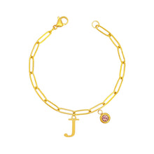 Alphabet Birthstone Paperclip Bracelet Gold (H-N) aishawng