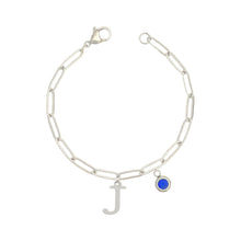 Alphabet Birthstone Paperclip Bracelet Silver (H-N)