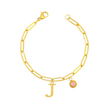 Alphabet Birthstone Paperclip Bracelet Gold (H-N) aishawng