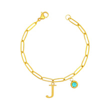 Alphabet Birthstone Paperclip Bracelet Gold (H-N) aishawng