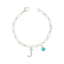 Alphabet Birthstone Paperclip Bracelet Silver (H-N)