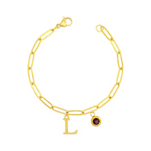 Alphabet Birthstone Paperclip Bracelet Gold (H-N) aishawng