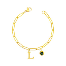 Alphabet Birthstone Paperclip Bracelet Gold (H-N) aishawng