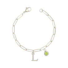 Alphabet Birthstone Paperclip Bracelet Silver (H-N)