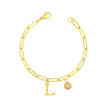 Alphabet Birthstone Paperclip Bracelet Gold (H-N) aishawng