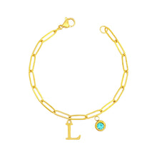 Alphabet Birthstone Paperclip Bracelet Gold (H-N) aishawng