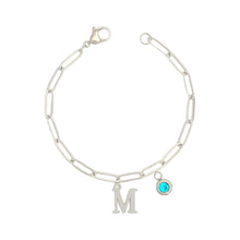 Alphabet Birthstone Paperclip Bracelet Silver (H-N)