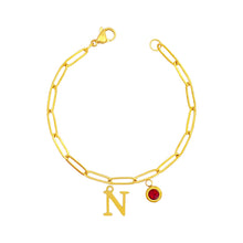 Alphabet Birthstone Paperclip Bracelet Gold (H-N) aishawng