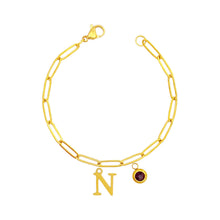 Alphabet Birthstone Paperclip Bracelet Gold (H-N) aishawng