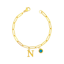 Alphabet Birthstone Paperclip Bracelet Gold (H-N) aishawng