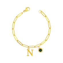 Alphabet Birthstone Paperclip Bracelet Gold (H-N) aishawng