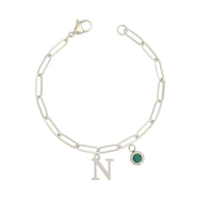 Alphabet Birthstone Paperclip Bracelet Silver (H-N)