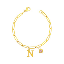Alphabet Birthstone Paperclip Bracelet Gold (H-N) aishawng