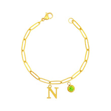 Alphabet Birthstone Paperclip Bracelet Gold (H-N) aishawng