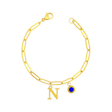 Alphabet Birthstone Paperclip Bracelet Gold (H-N) aishawng