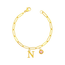 Alphabet Birthstone Paperclip Bracelet Gold (H-N) aishawng