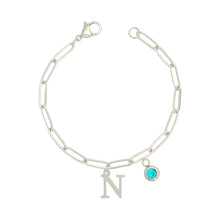 Alphabet Birthstone Paperclip Bracelet Silver (H-N)