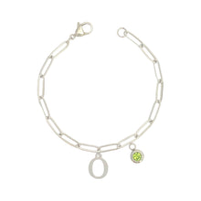 Alphabet Birthstone Paperclip Bracelet Silver (O-U)