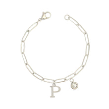Alphabet Birthstone Paperclip Bracelet Silver (O-U)