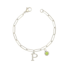 Alphabet Birthstone Paperclip Bracelet Silver (O-U)