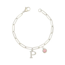Alphabet Birthstone Paperclip Bracelet Silver (O-U)