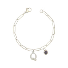 Alphabet Birthstone Paperclip Bracelet Silver (O-U)