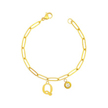 Alphabet Birthstone Paperclip Bracelet Gold (O-U) aishawng