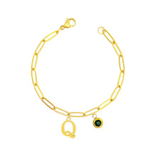 Alphabet Birthstone Paperclip Bracelet Gold (O-U) aishawng