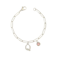 Alphabet Birthstone Paperclip Bracelet Silver (O-U)