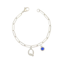 Alphabet Birthstone Paperclip Bracelet Silver (O-U)