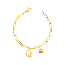 Alphabet Birthstone Paperclip Bracelet Gold (O-U) aishawng