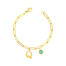 Alphabet Birthstone Paperclip Bracelet Gold (O-U) aishawng