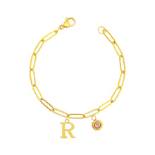 Alphabet Birthstone Paperclip Bracelet Gold (O-U) aishawng