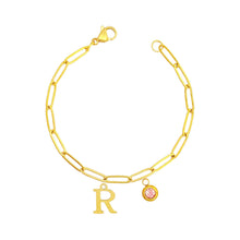 Alphabet Birthstone Paperclip Bracelet Gold (O-U) aishawng