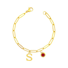 Alphabet Birthstone Paperclip Bracelet Gold (O-U) aishawng