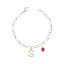 Alphabet Birthstone Paperclip Bracelet Silver (O-U)